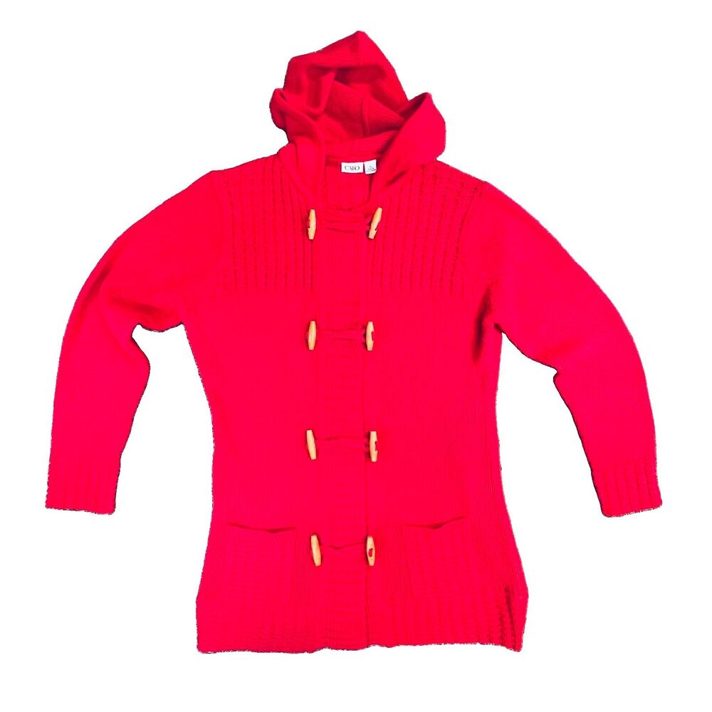 Cato XL Red Hooded Cardigan Sweater Toggle Buttons Pockets Cable-knit Cabincore